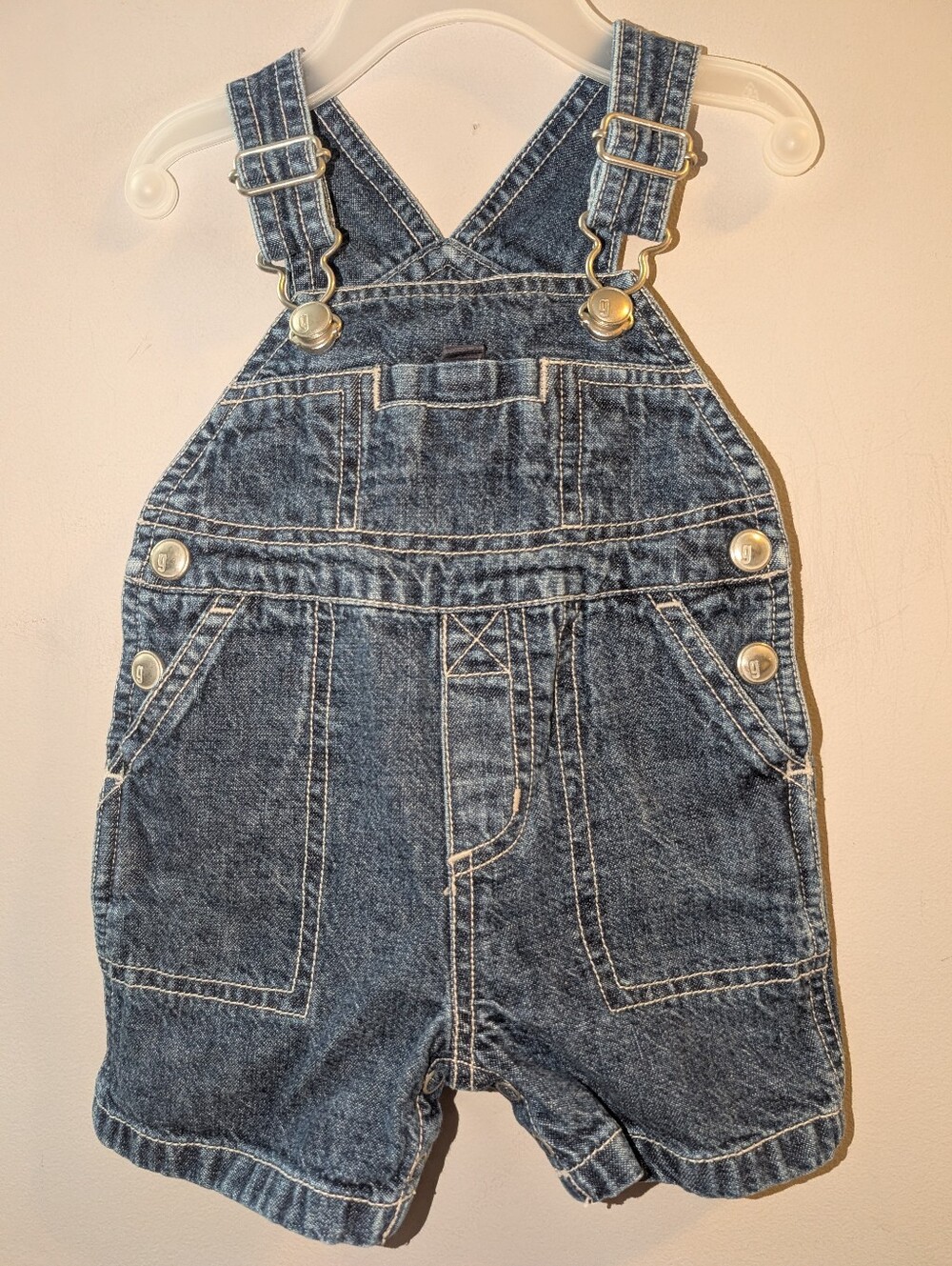 ⭐ Gymboree Vintage Blue Denim Short Overalls Baby Boys Shortalls 0-3 Months